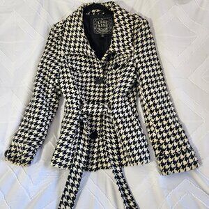 First Kiss Black & White Houndstooth Medium Peacoat